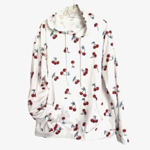 White Cherry Graphics Hoodie Front Pocket Plus Size XXL Sweatshirt #L